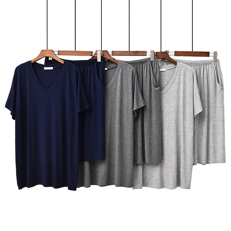 2020 Summer Male Sleeping Lovers Thin models Modale V collar Short sleeves Men's elastic Home Suit Women