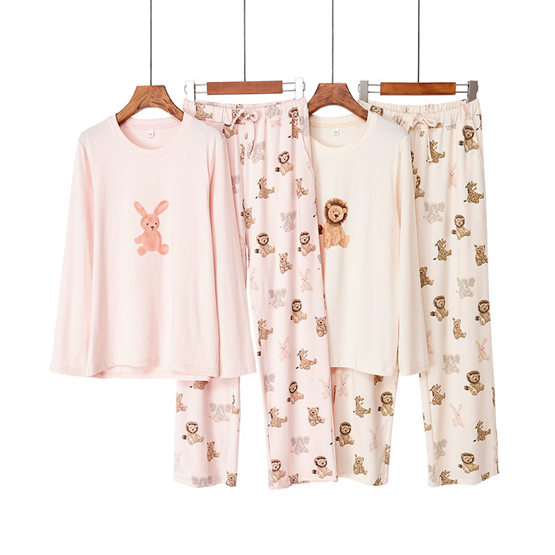 Pajamas girl autumn Model cotton long sleeve cartoon lion cute lace collar spring and autumn suit