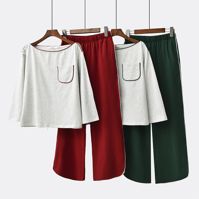 Pajamas women's spring and autumn cotton long-sleeved 2021 new style can be worn outside simple ladies' home clothes suit autumn and winter round neck