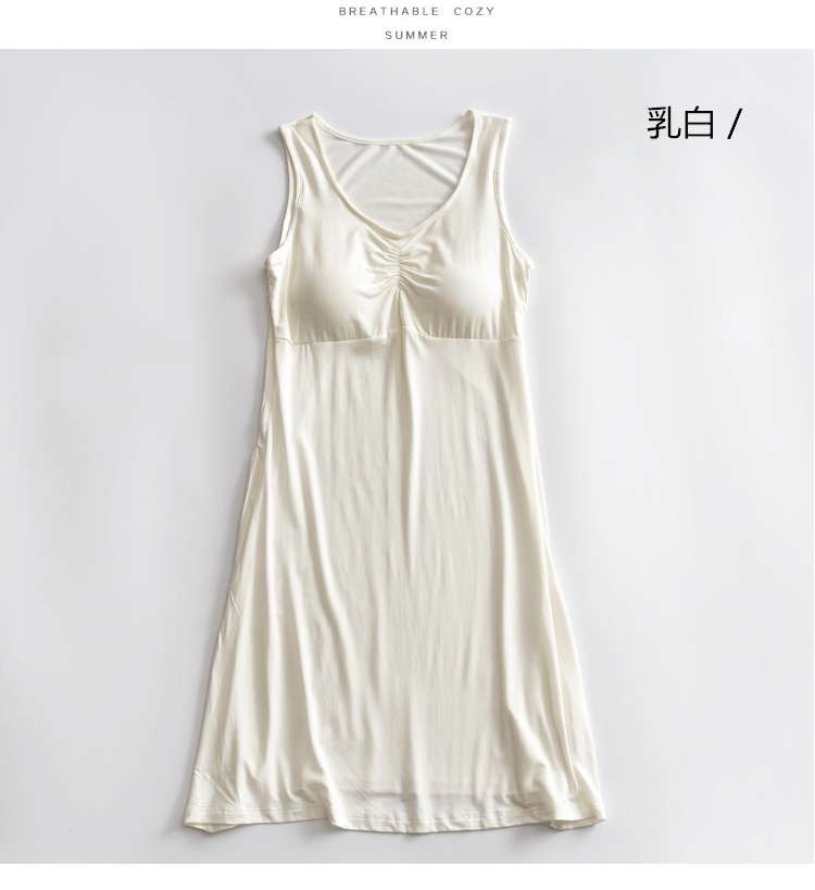 Phương thức nightdress nữ mùa hè đàn hồi thoải mái với ngực pad rời phần mỏng váy nhà váy kích thước lớn lỏng