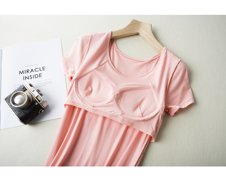 Phương thức với pad ngực ngắn tay nightdress miễn phí áo ngực phần mỏng lỏng kích thước lớn nhà ăn mặc nữ mùa hè dịch vụ nhà