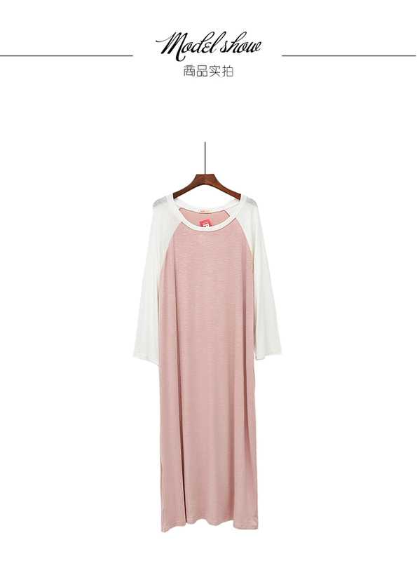 Modal dài tay váy ngủ nữ mùa xuân và mùa thu mỏng bộ đồ ngủ nữ phiên bản màu của Hàn Quốc phù hợp với kích thước lớn trên đầu gối váy ngủ dài đầm ngủ dễ thương hàn quốc