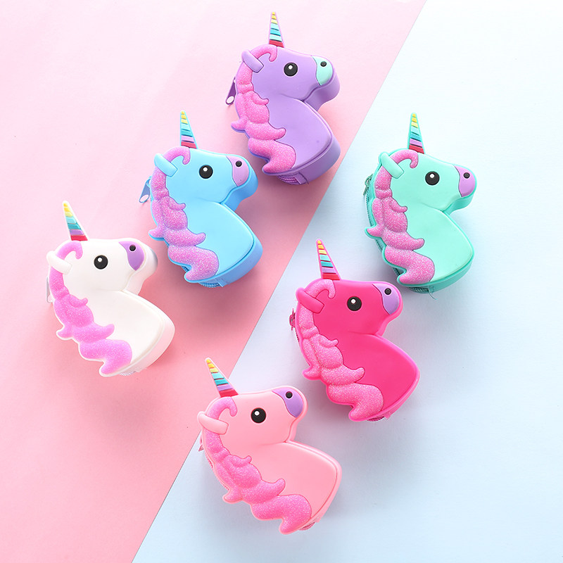 New Unicorn Coin Purse Silicone Waterproof ZipPer Bag Key Bag Storage Bag Mini Kids Key Bag