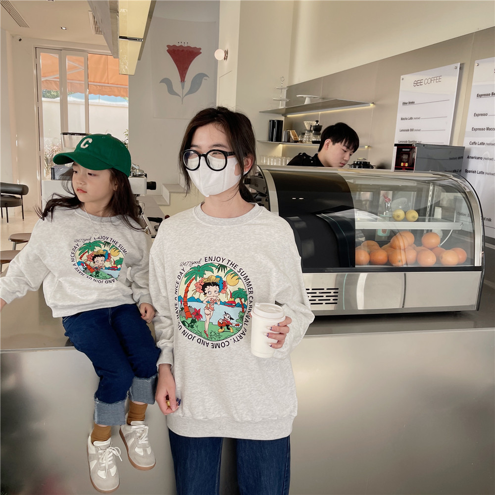 abao wardrobe parent-child clothes top baby Western style loose coat Korean version daughter mother wear printed parent-child sweater
