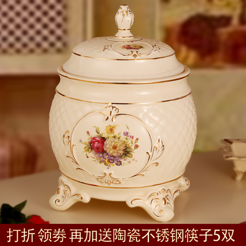 European-style ceramic rice tank rice barrel rice storage box 10 kg kg household kitchen with lid storage flour household rice altar