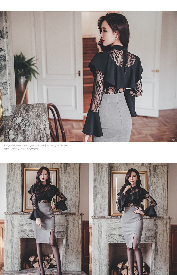 Đầm ren 2019 mùa xuân gợi cảm của phụ nữ siêu cổ tích nước ngoài áo sơ mi voan nhỏ phối cảnh đầm ren thắt đáy áo ký giả nữ mùa hè 2021