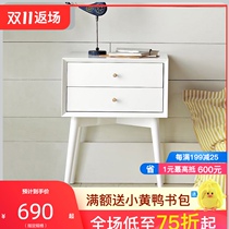 Nordic solid wood bedside table white modern simple storage cabinet mini side cabinet double drawer fashion high Foot Locker