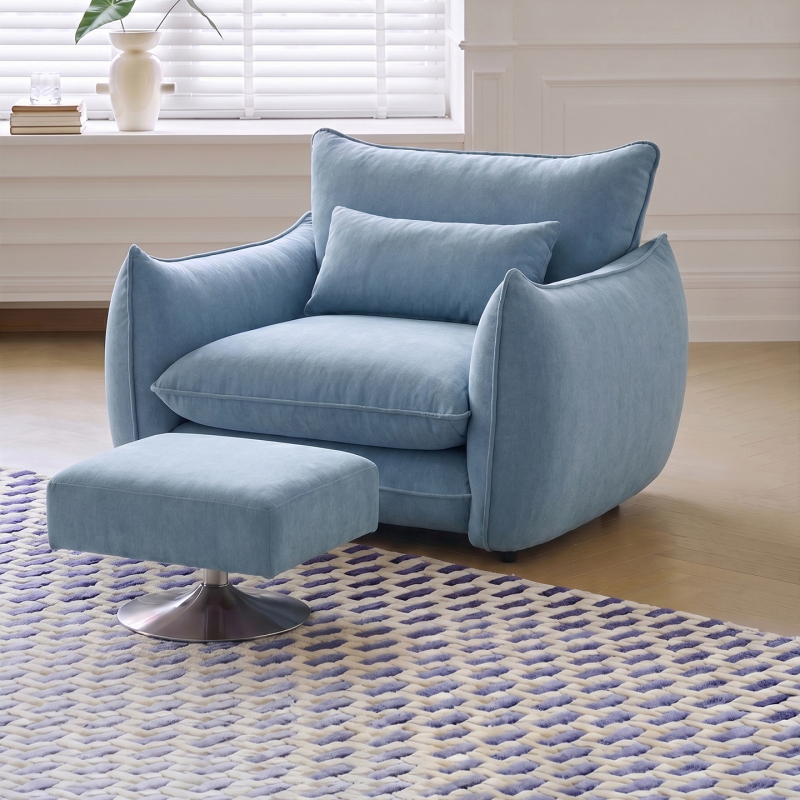 Seriya Leisure Chair Swivel Living Room 2026 Designer New Model Large Seating Blue Single Sofa Chair