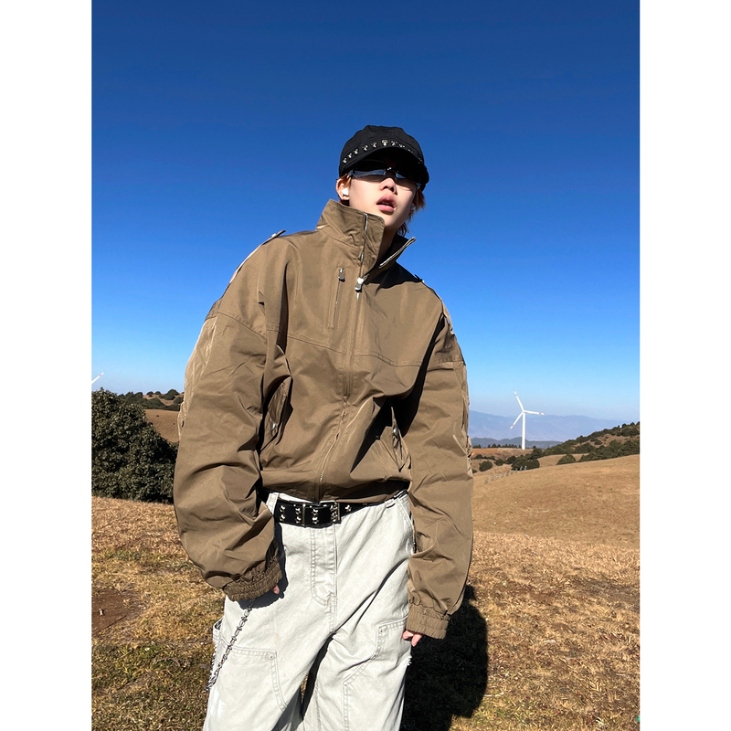 Eat 2026 New Spring and Autumn Workwear Functional Style Stand Collar Jacket Men's Boxy Short Casual Flight Suit Jacket Trendy