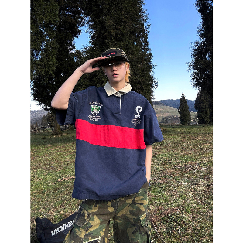 Eat American Retro Heavy Canvas Polo Shirt Short-Sleeved Unisex Loose Washed Vintage Embroidered Half-Sleeve T-Shirt Trendy Eat American Retro Heavy Canvas Polo Shirt Short-Sleeved Unisex Loose Washed Vintage Embroidered Half-Sleeve T-Shirt Trendy