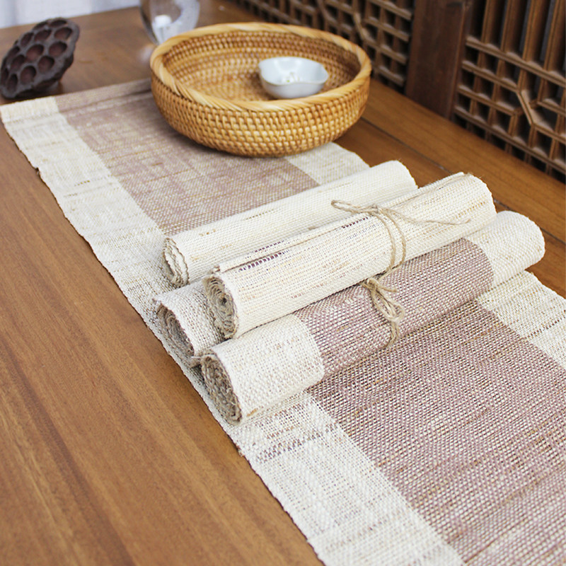 Custom ramie Chinese Zen cotton hemp tea ceremony tea flag fabric tablecloth tea ceremony Xia bu Japanese hand-woven table flag