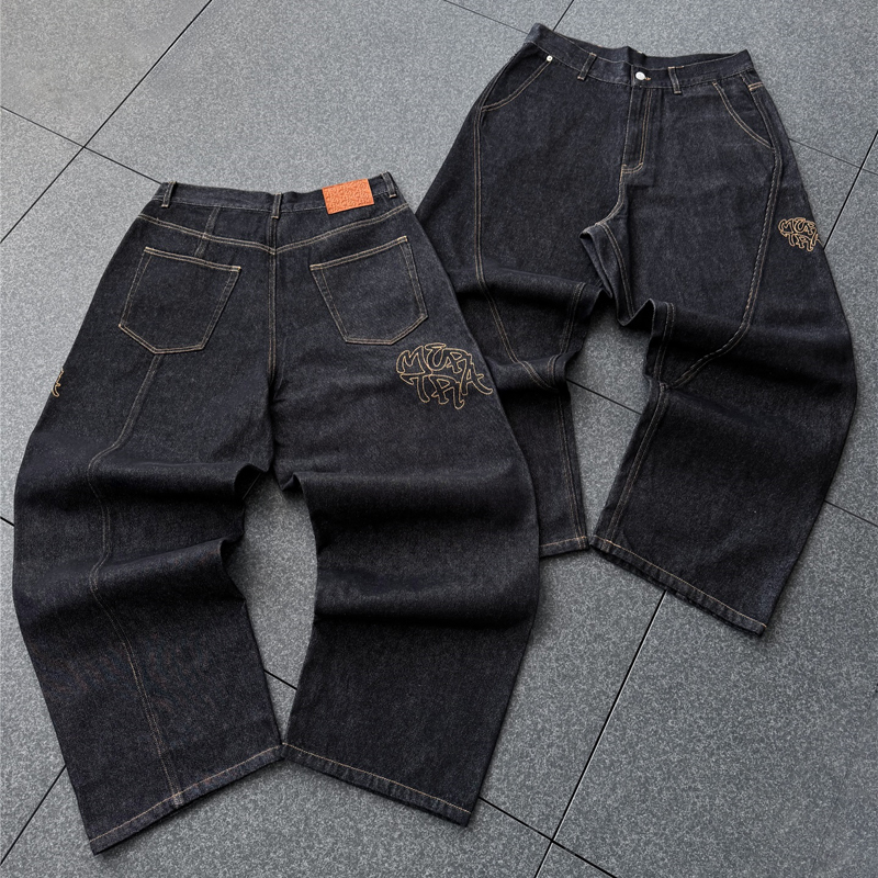 European and American Cross-Border Trendy Brand Mertra Embroidered Jeans, American Retro Street Hip-Hop Loose Straight-Leg Skateboard Pants European and American Cross-Border Trendy Brand Mertra Embroidered Jeans, American Retro Street Hip-Hop Loose Straight-Leg Skateboard Pants