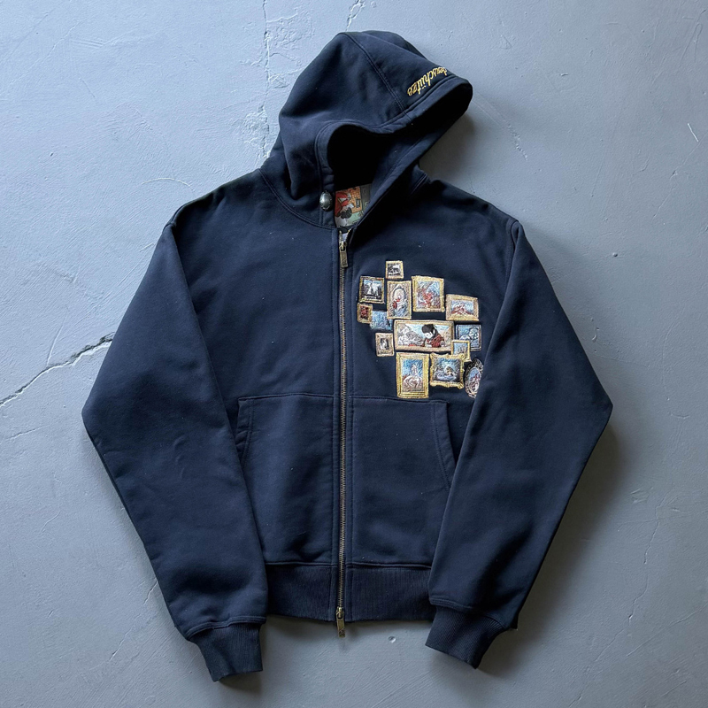 High-Quality Derschutze Cross-Border American Street Retro Embroidered Gallery Cardigan Hooded Sweatshirt Trendy Brand Jacket High-Quality Derschutze Cross-Border American Street Retro Embroidered Gallery Cardigan Hooded Sweatshirt Trendy Brand Jacket