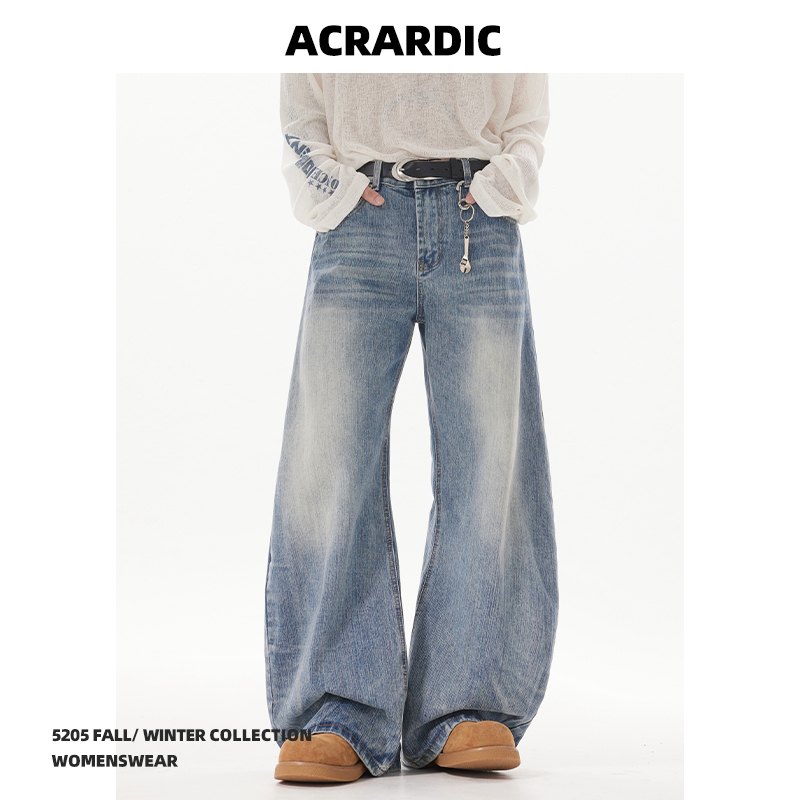 Acrardic2026 American-Style Bamboo Pattern Jeans Cleanfit Unisex Casual Versatile Slimming Straight-Leg Pants
