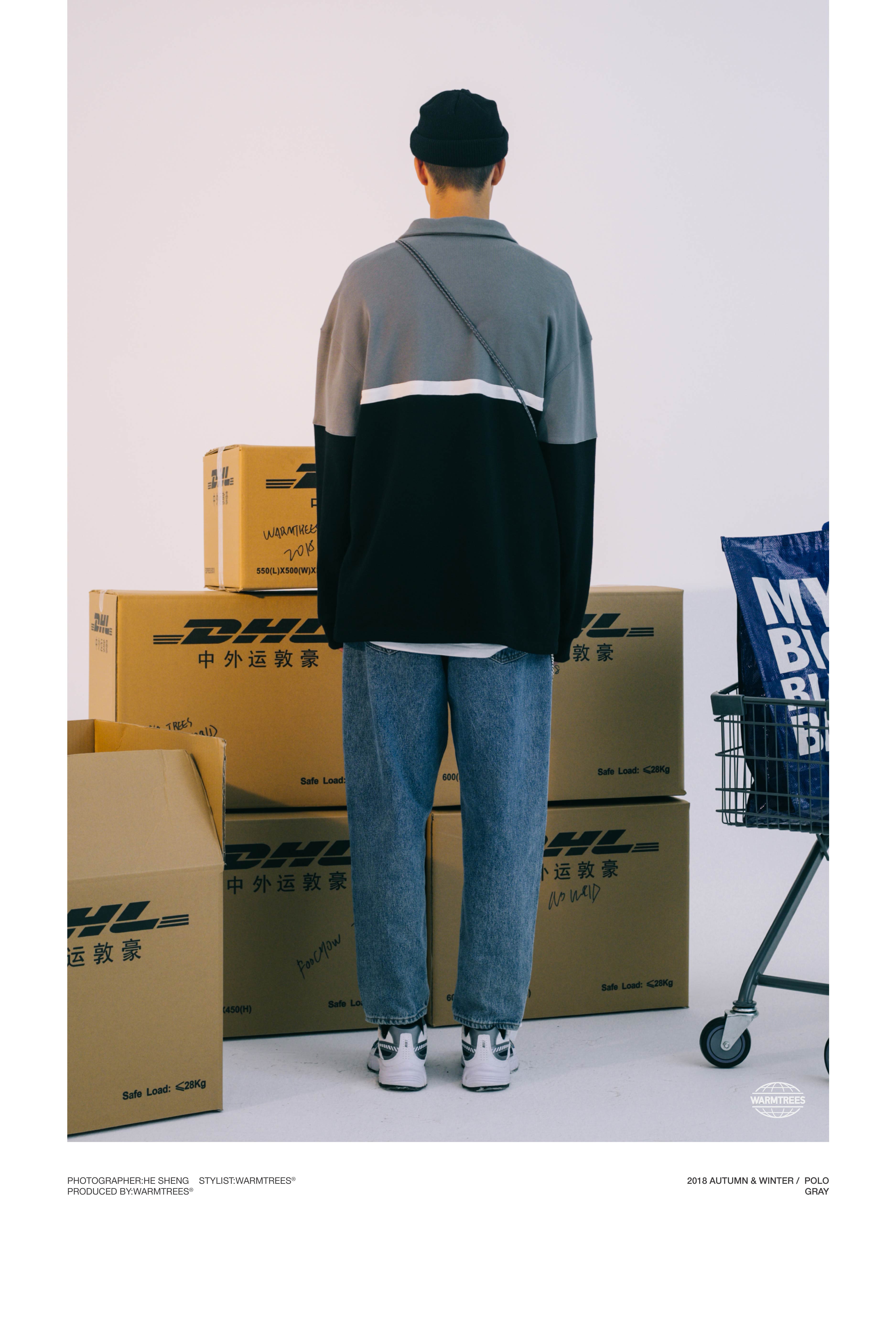 WARMTREES 2018AW màu tương phản khâu áo sơ mi dài tay nam và nữ thủy triều thương hiệu retro áo len lỏng lẻo áo thun polo nam