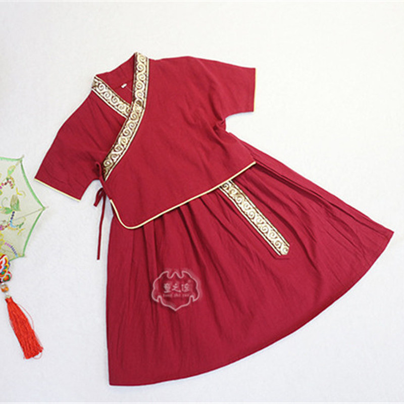 Summer New products for children Han clothes fake two foreign clothes 2-12-year-old baby Dang Photographic Cotton Linen Short Sleeve Princess Dress