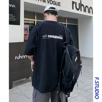 @ Fang Shao Mens Summer Gangfeng Letter Print Half-Sleeve T-shirt Male Student Leisure Joker Loose Couple Short Sleeve