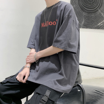 @ Fang Shao Mens Summer ins Super Fire Short Sleeve T-shirt Men Korean Harajuku Retro Loose Casual Half Sleeve Top Tide