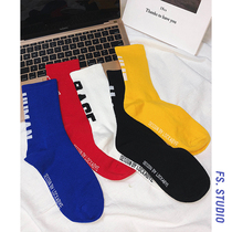  @Fangshao mens college style letter printing socks mens Korean version of the trend student sports sweat-absorbing and breathable mid-tube socks