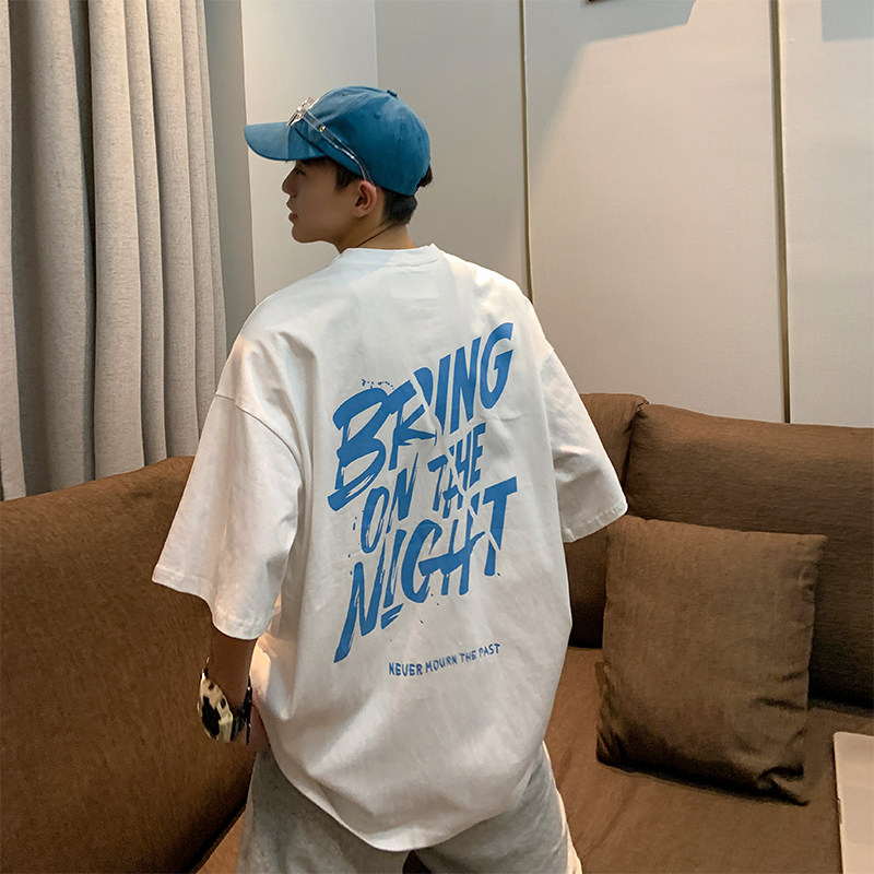 @ side less men's summer youth trendy letters printed short sleeve men's and Korean version bf wind casual half sleeve T-shirt