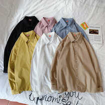 @ Fang Shao mens autumn Hong Kong style simple washed loose long sleeve shirt male students solid color trend casual shirt