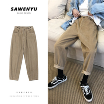 @ Fang Less Mens Clothing Spring Retro Light Core Suede Casual Pants Mens Day Department Easy Youth Trend Kharen Pants