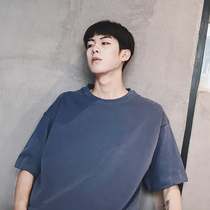  @Fangshao mens clothing Hong Kong style summer small fresh couple solid color short-sleeved T-shirt Korean loose round neck tide half-sleeved T-shirt