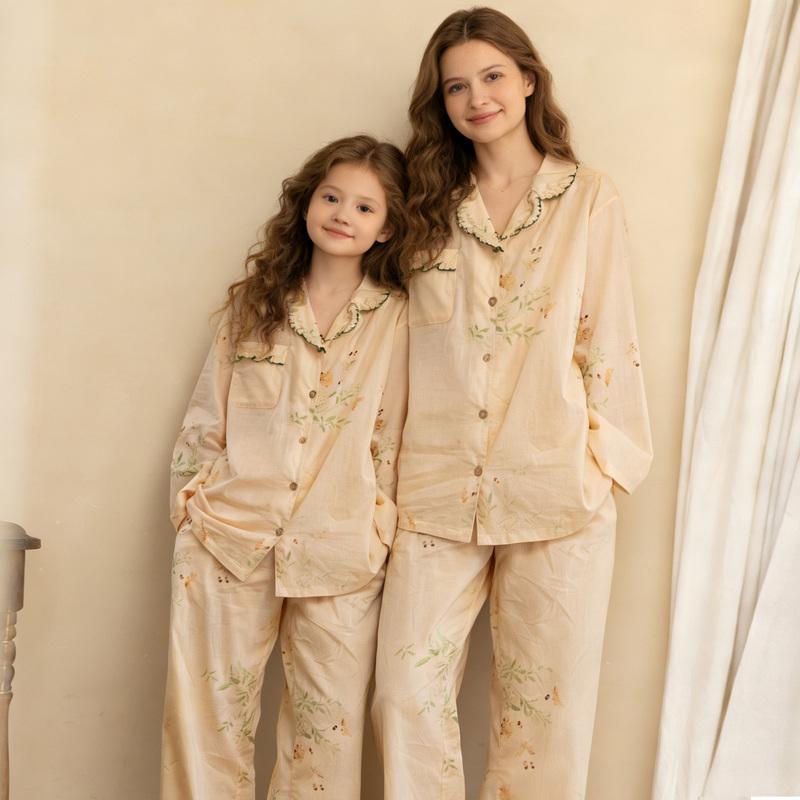 Lmsj Mother-Daughter Matching Pajamas for Girls, Spring and Autumn Style, Pure Cotton, Class A, All-Cotton, Thin Style, Girls' Children's Loungewear Set for Summer