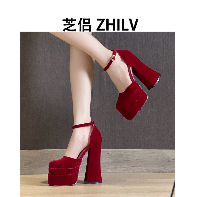 Zhilu Small-Sized Height-Increasing 15cm High-Heeled Sandals New Waterproof Platform Women's 12cm Red Xiuhe Wedding Shoes Bride Shoes