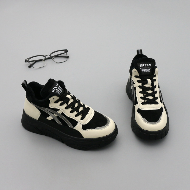 Gush high help shoes women cotton shoes 2023 Winter Korean version Round Head Real Leather Thick Bottom Non-slip High Bon Casual Board Shoes-Taobao