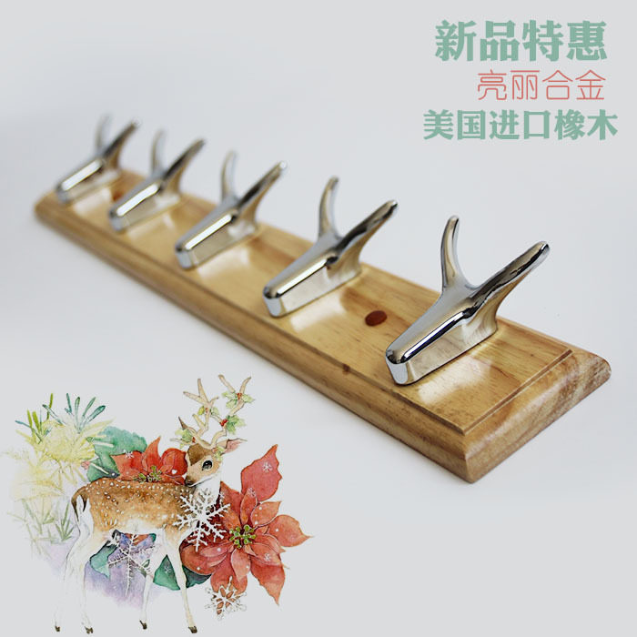 Solid wood hanging clothes hook Elk Deer Deer Head Boutique Door Rear Wall Clothing Cap Hook Wall-mounted Crook Oak Creative Hanging Clothes Hanger