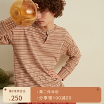 Duoduo Coco 21 Spring and Summer Pajamas Mens Loose Fashion Knitting Cotton Long Sleeve Pants Home Clothing Set