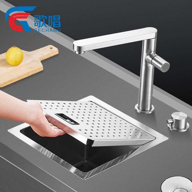 Singing sink bar table pool tea room middle island platform Taichung basin single sink 304 stainless steel sink thickened trumpet