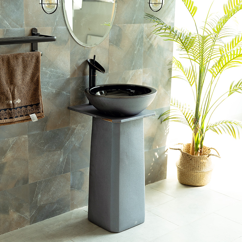 Black Column Basin Balcony Washbasin Patio Outdoor Floor-Style Toilet Villa Washbasin integrated Home