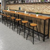 Nordic wrought iron solid wood high table milk tea shop long bar table against the wall table and chairs modern minimalist cafe narrow long table