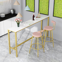 Nordic marble home bar table balcony simple wall long bar milk tea shop high table and chair combination