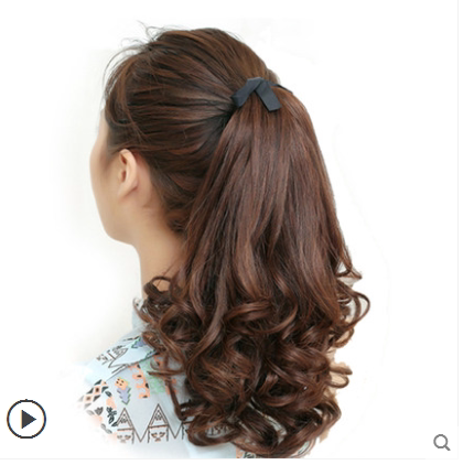 Real hair ponytail strap-type full real hair ponytail wig female long curly hair big wave pear flower ponytail braid