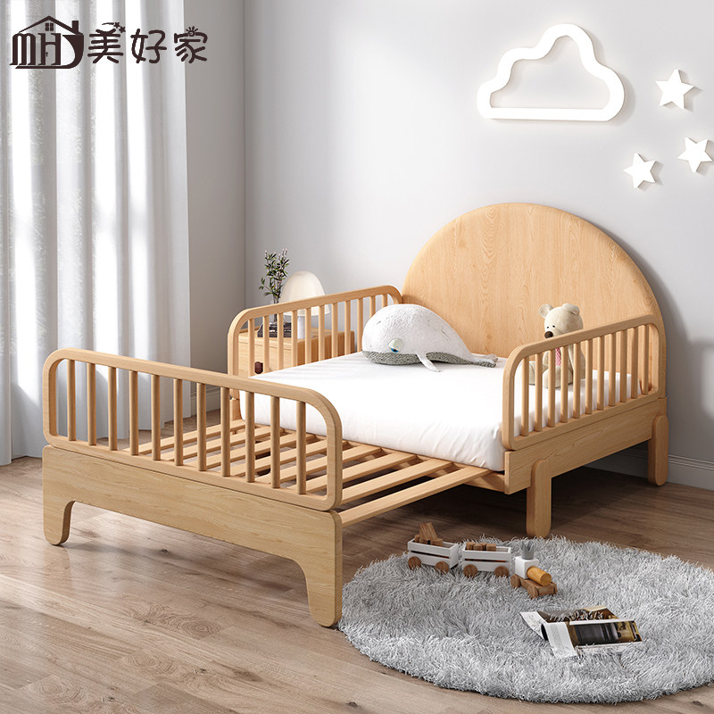 Crib small bed splicing bed with guardrails Children's bed Boy solid wood princess bed girl bedroom with push-pull extension
