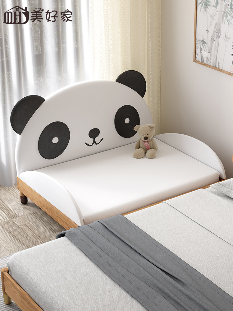 Solid wood children's bed boy single bed girl princess leather bed crib stitching big bed widened bedside with guardrail