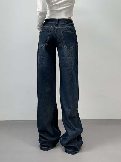 2025 American Street Photography Retro Dark Blue Loose Straight Jeans Retro Wide Legs Slim Fashionable Trousers for Women
