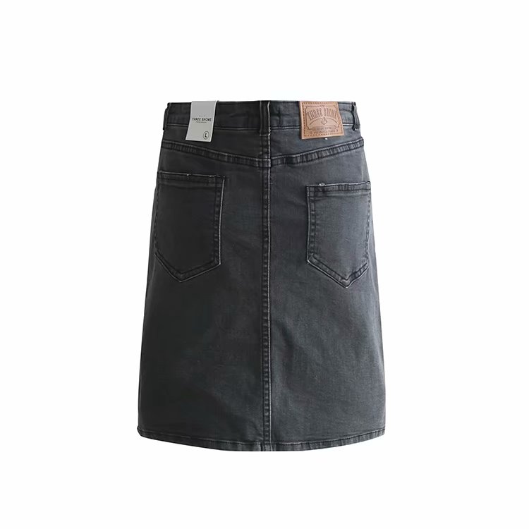Châu Âu và Hoa Kỳ eo cao thon cao váy denim co giãn chân ngắn khoe túi hông váy bước chân váy denim - Váy chân váy xẻ tà