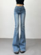 2025 new style mid-waist hip-raising high-waist stretch denim floor-length trousers washed and distressed fashionable long-leg boot-cut trousers
