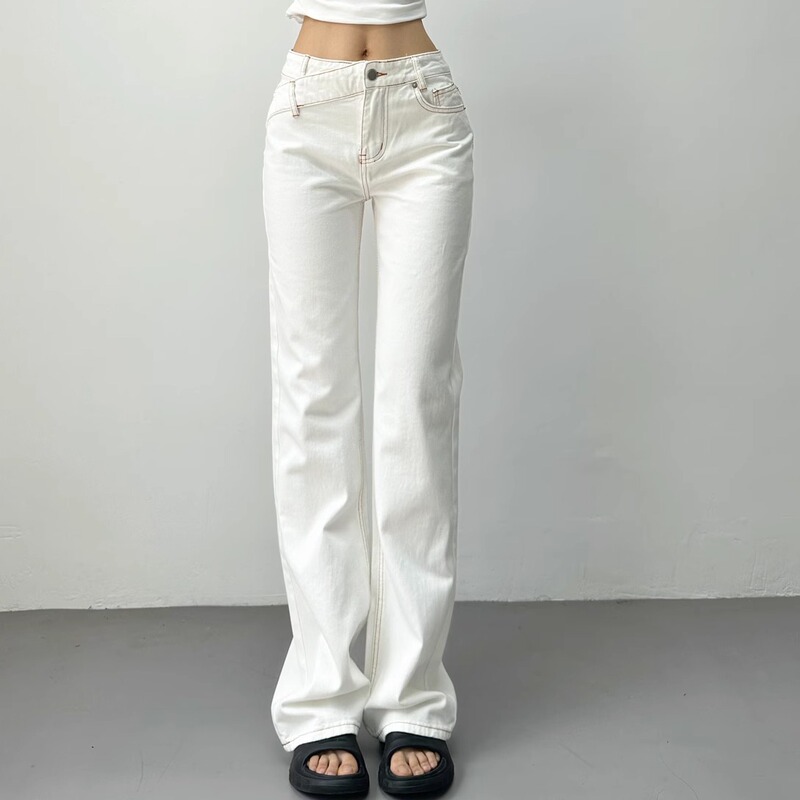 2025 Spring/Summer New Women's Low-Waist Straight Non-Stretch Narrow-Leg Denim Pants with Slim Waist and Long Legs, Fashionable Trendy Trousers