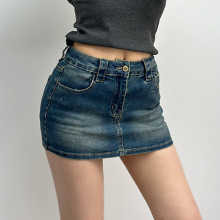 2025 Summer New European and American Style Mid-Waist Denim Mini Skirt with Built-In Safety Shorts, Tight-Fitting Bodycon Ultra-Short Skirt, Pencil Skirt