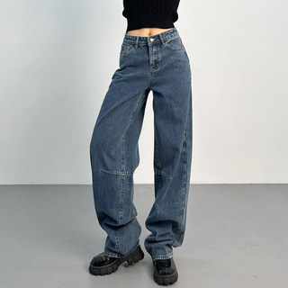 2025 New American-Style Washed Loose Wide-Leg Scimitar Jeans for Women, Vintage Slimming Curved Pants, Trendy Long Pants