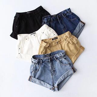2024 Recommended Style! Slimming High-Waisted Rolled Hem Versatile Shorts with Elastic Bias Hem, Wide-Leg, Leg-Lengthening Denim Hot Pants
