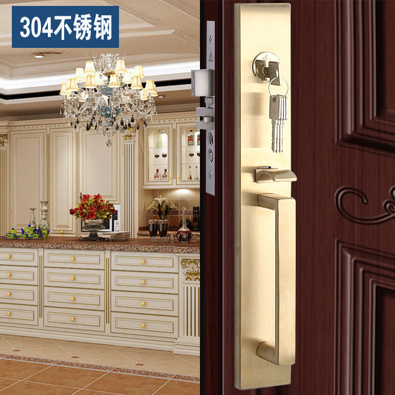 304 stainless steel door lock villa door lock golden handle double door anti-theft split door lock American lock