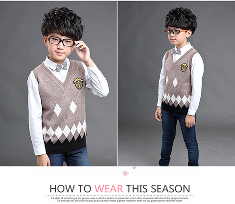 18 chàng trai áo len cổ chữ V trẻ em dệt kim cashmere len vest trẻ em áo len học sinh mùa xuân và mùa thu vest áo gile thu đông bé gái