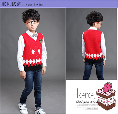 18 chàng trai áo len cổ chữ V trẻ em dệt kim cashmere len vest trẻ em áo len học sinh mùa xuân và mùa thu vest áo gile thu đông bé gái