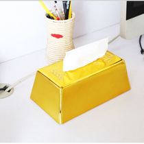 Creative golden brick tissue box Lucky Wangcai electroplating Nordic cute paper towel pumping household living room New Year gift
